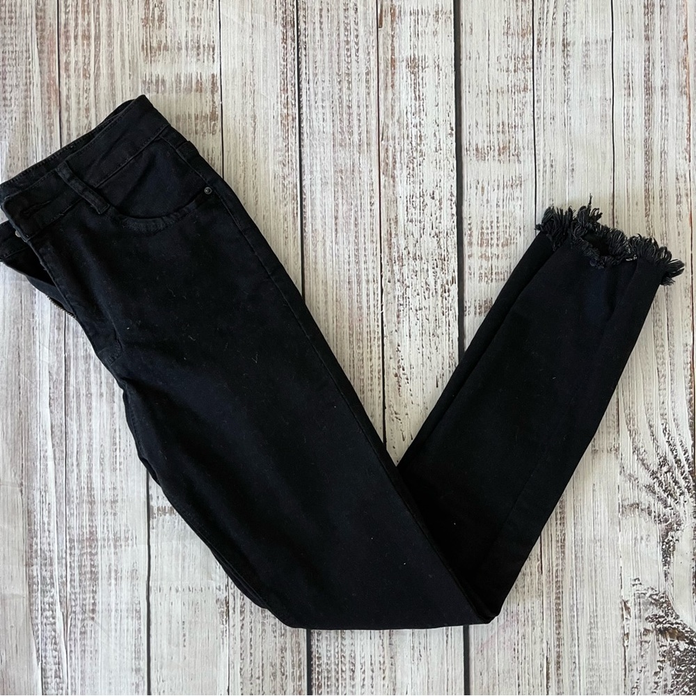Skinny high waisted frayed ankle jeans